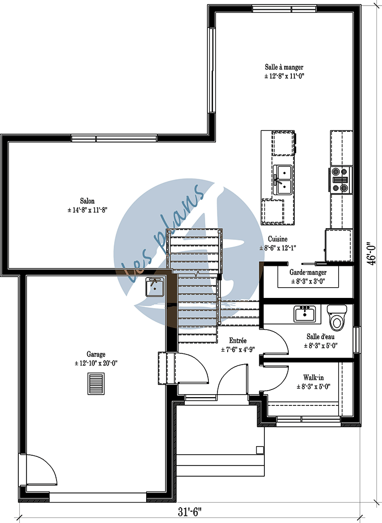 Plan du rez-de-chaussée - Maison à 2 étages 20006