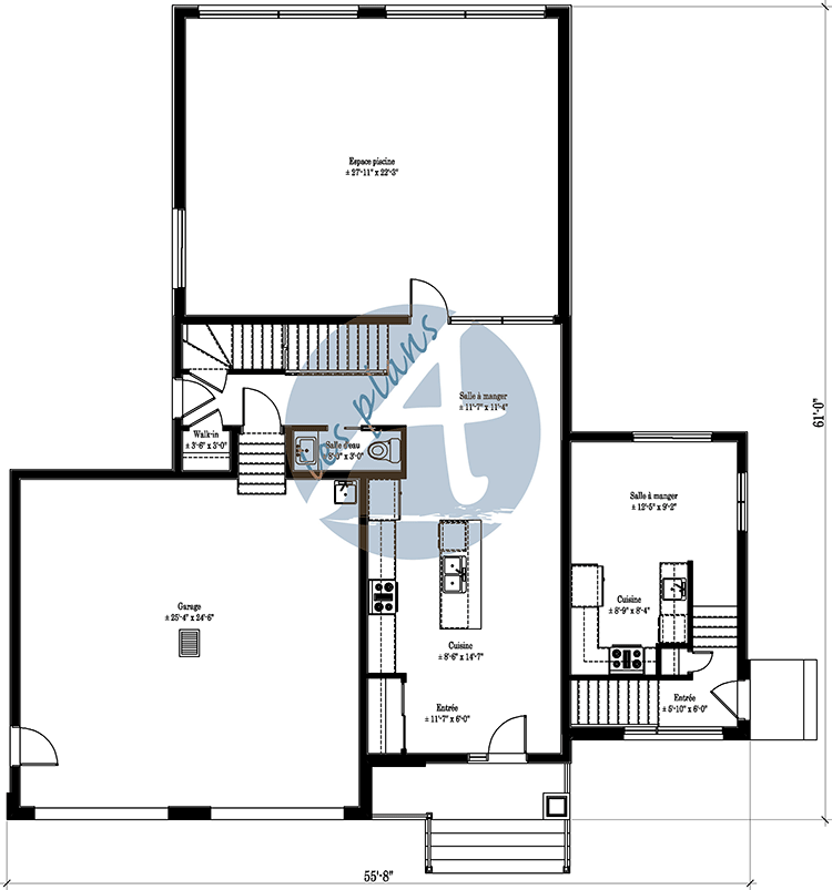 Plan du rez-de-chaussée - Maison à 2 étages 20097A