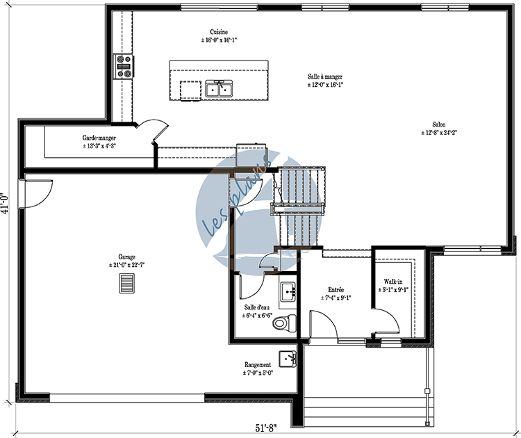 Plan du rez-de-chaussée - Maison à 2 étages 21002