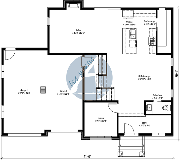 Plan du rez-de-chaussée - Maison à 2 étages 21075