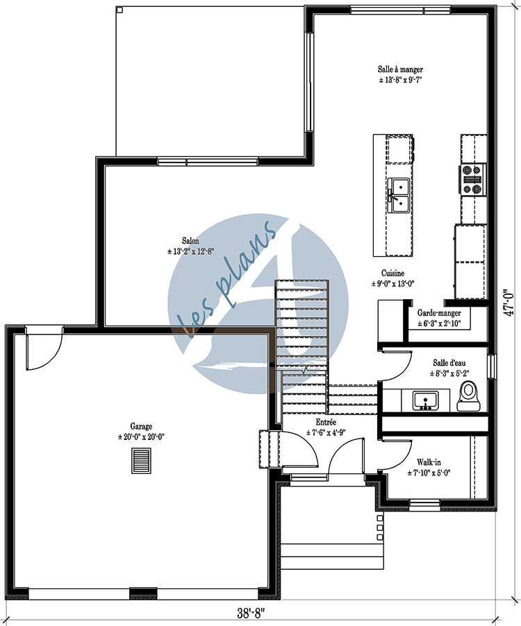 Plan du rez-de-chaussée - Maison à 2 étages 22044