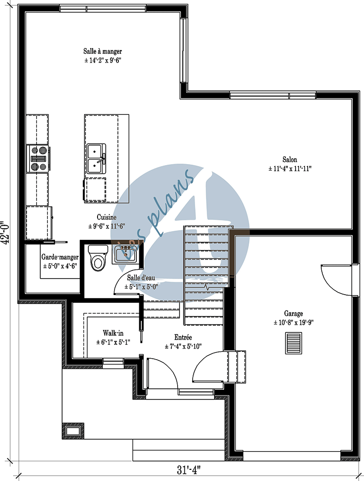 Plan du rez-de-chaussée - Maison à 2 étages 25022A