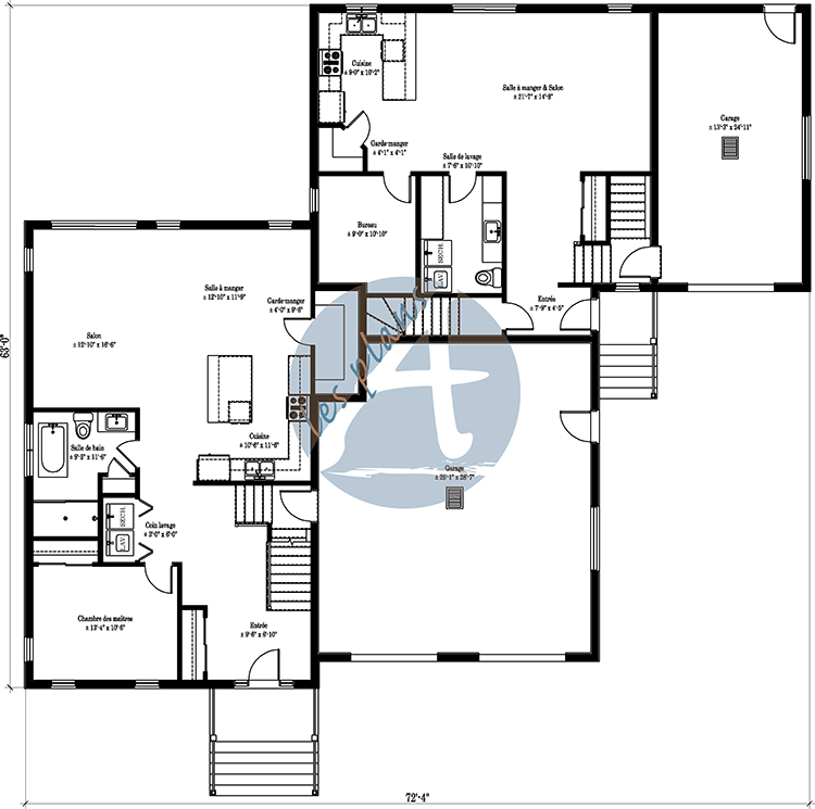 Plan du rez-de-chaussée - Maison bi-génération 24034